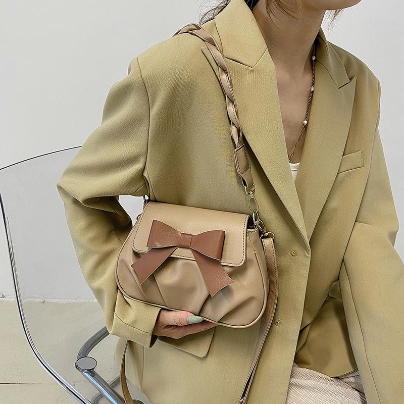 Women's Solid Bowknot Pleated Crossbody Bag - New 2023 Retro Fashion with Twist Strap