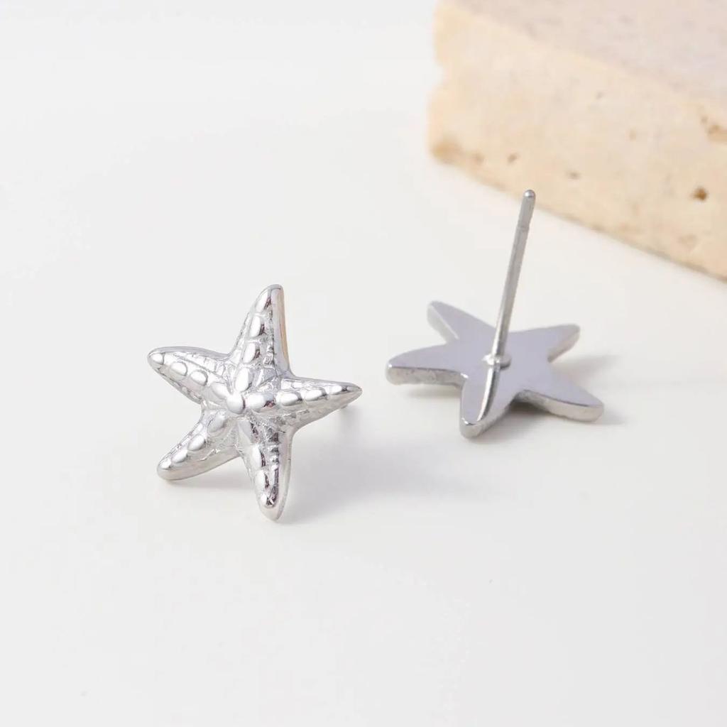 CARLIDANA Popular Ins Style Beach Stainless Steel Pentagonal Starfish Fashionable Marine Biological Design Jewelry Earrings