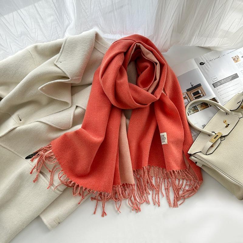 Solid Color Imitation Cashmere Scarf Women's Winter Thickened Double-sided Warm Scarf Cold-proof Outer Long Shawl