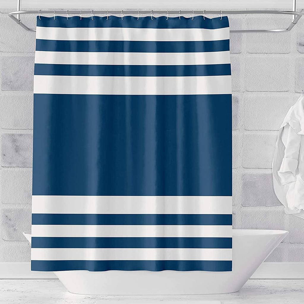 Navy Blue Shower Curtain Stripes Blue And White Shower Curtain Fabric Shower Curtain For Bathroom Waterproof Home Bath Decor