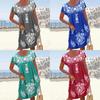 Ethnic Style Short Sleeve Floral Print A Line Dress For Summer Casual Wear