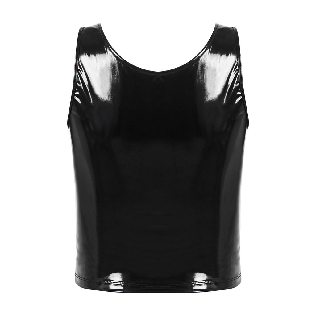Women's Sexy Clubwear Patent Leather Tank Tops Fashion Wet Look Sleeveless Crop Tank Tops Vest