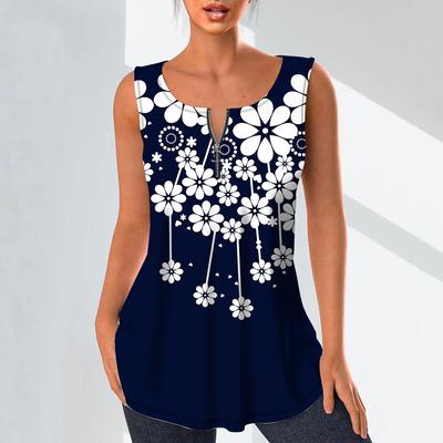 Mode femme Col En V Chemises Décontracté Hauts T-shirt Dames 3D Fleurs Blanches Imprimé Gilet Grande Taille Chemisier Sans Manches Réservoir Hauts