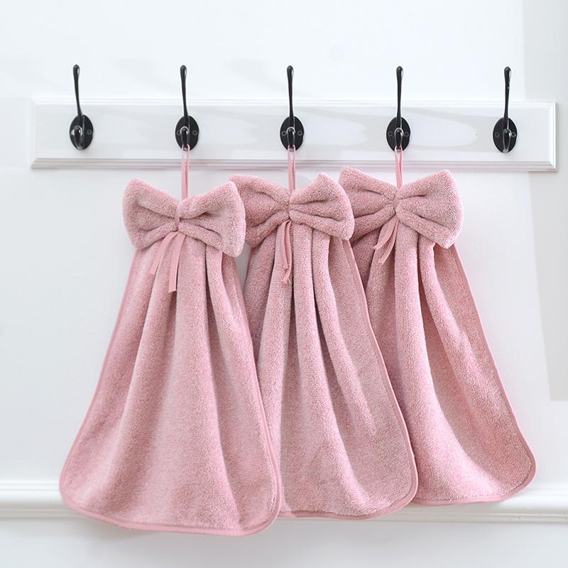 Bow hand towel, hanging cleaning cloth, kitchen and bathroom hand towel, household non-shedding small towel
