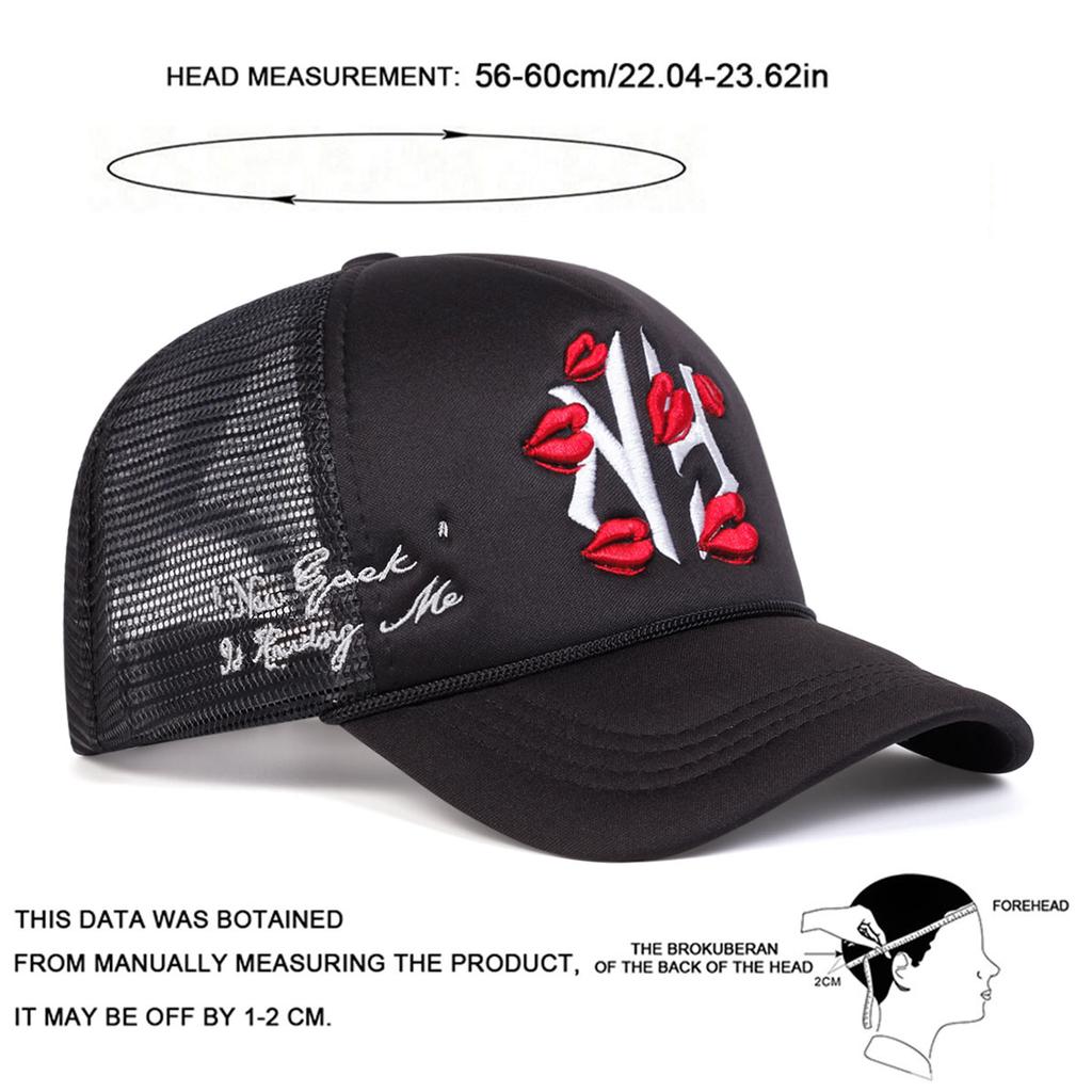 Men Gothic NY Lip Letter Embroidered Baseball Cap Mesh Hat Outdoor Adjustable Sunscreen Leisure Hat Spring Autumn Travel Tourism Beach Vacation