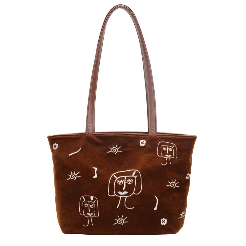 

Новая осенне-зимняя ретро замшевая сумка большой вместимости женская матовая на плечо подмышку портативная сумка-тоут коричневый