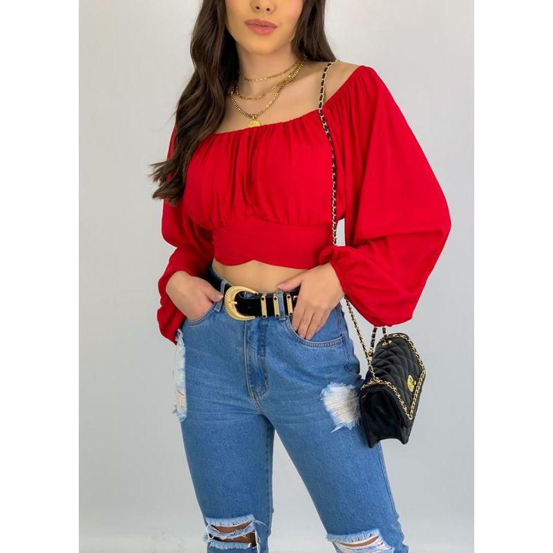 Navel Lantern Sleeve off-Neck Sexy Shirts Top off Shoulder Sexy Top