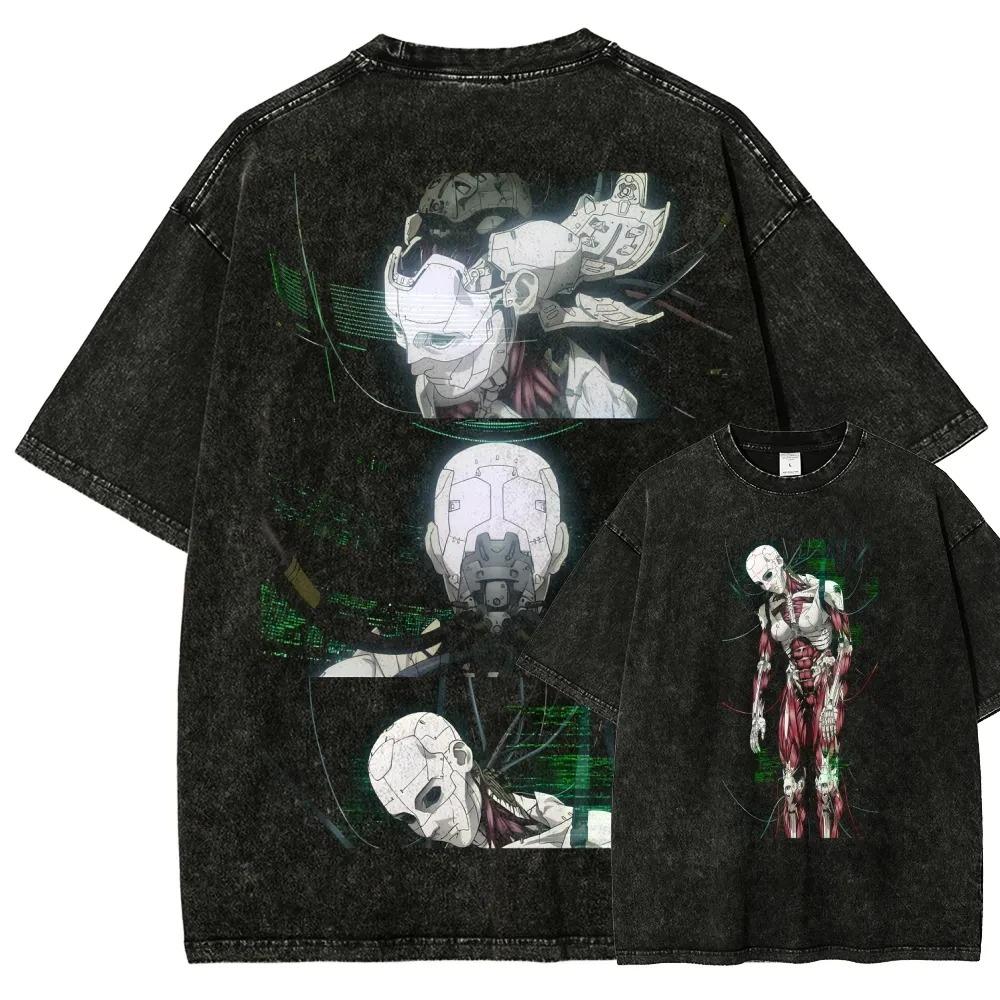 T-shirt Unisex Stile Punk Classico Stampa Anime Ghost in the Shell Cotone Lavato Vintage Casual Estiva Nuova T-shirt Corta