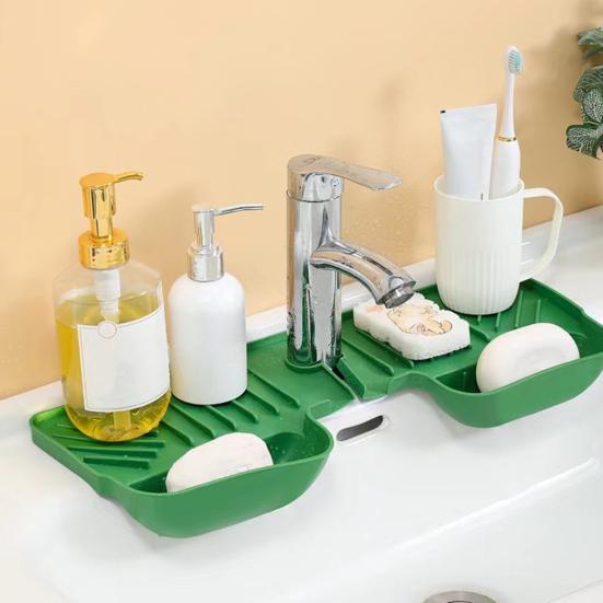 Yousheng Faucet Splash Pad for Kitchen Sink Draining Mat with Filter Pockets Dish Soap Holder Tray for Kitchen Bathroom Sink