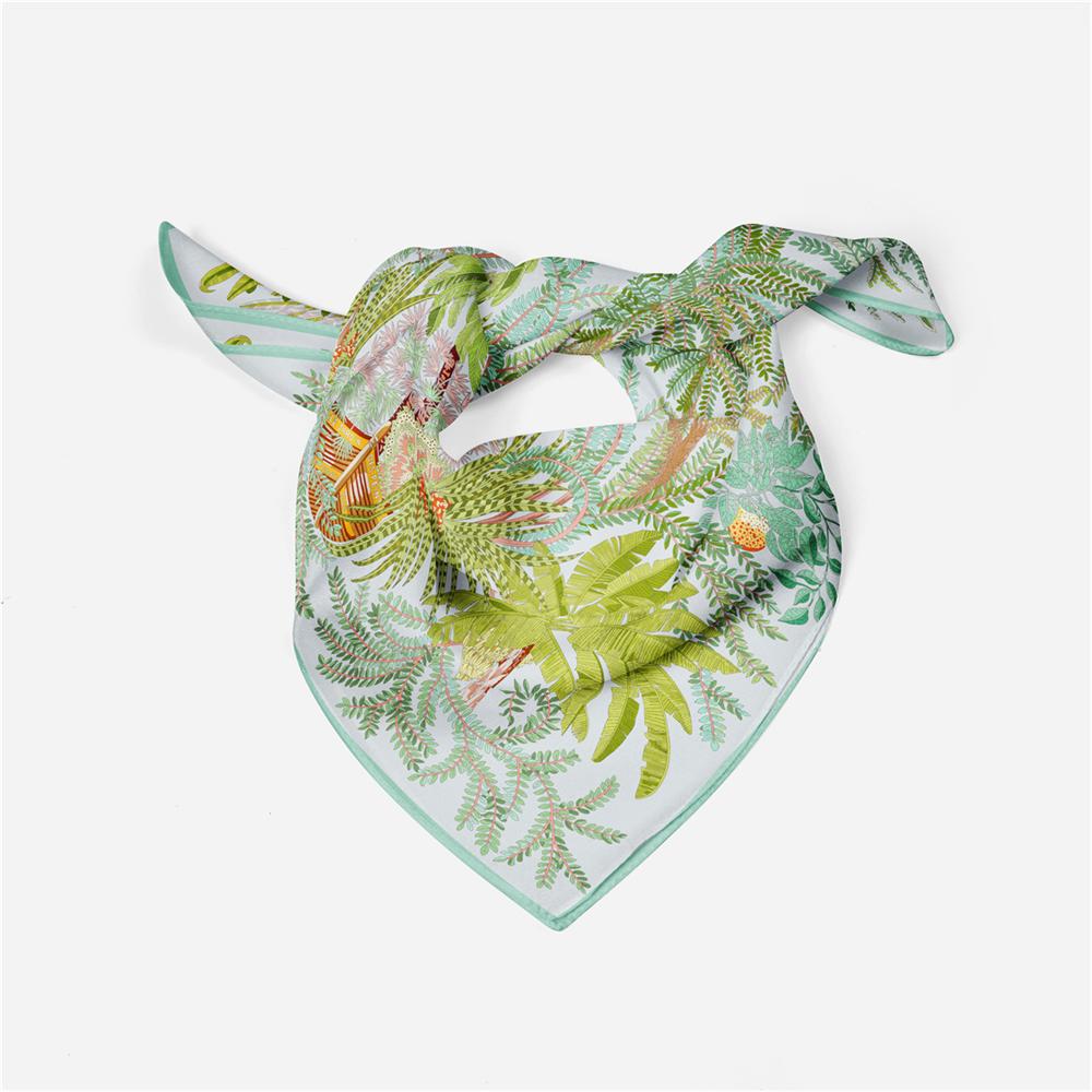 Silk Scarf Women Green Trees Print Square Scarves Wraps Bandana Small Hijab Foulards Lady Tie Headband Neckerchief