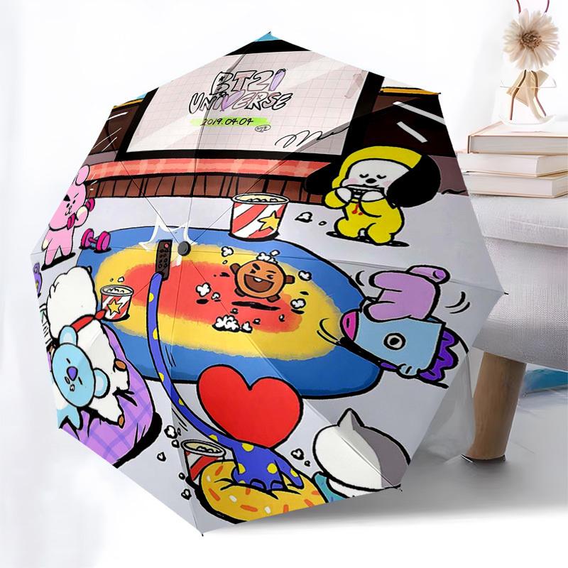 1pc BT21 Characters Outdoor Umbrella - Automatic Opening/Closing - Portable 3-Fold Design - 8-Rib Iron Frame - Perfect Gift for Fans, Travelers,