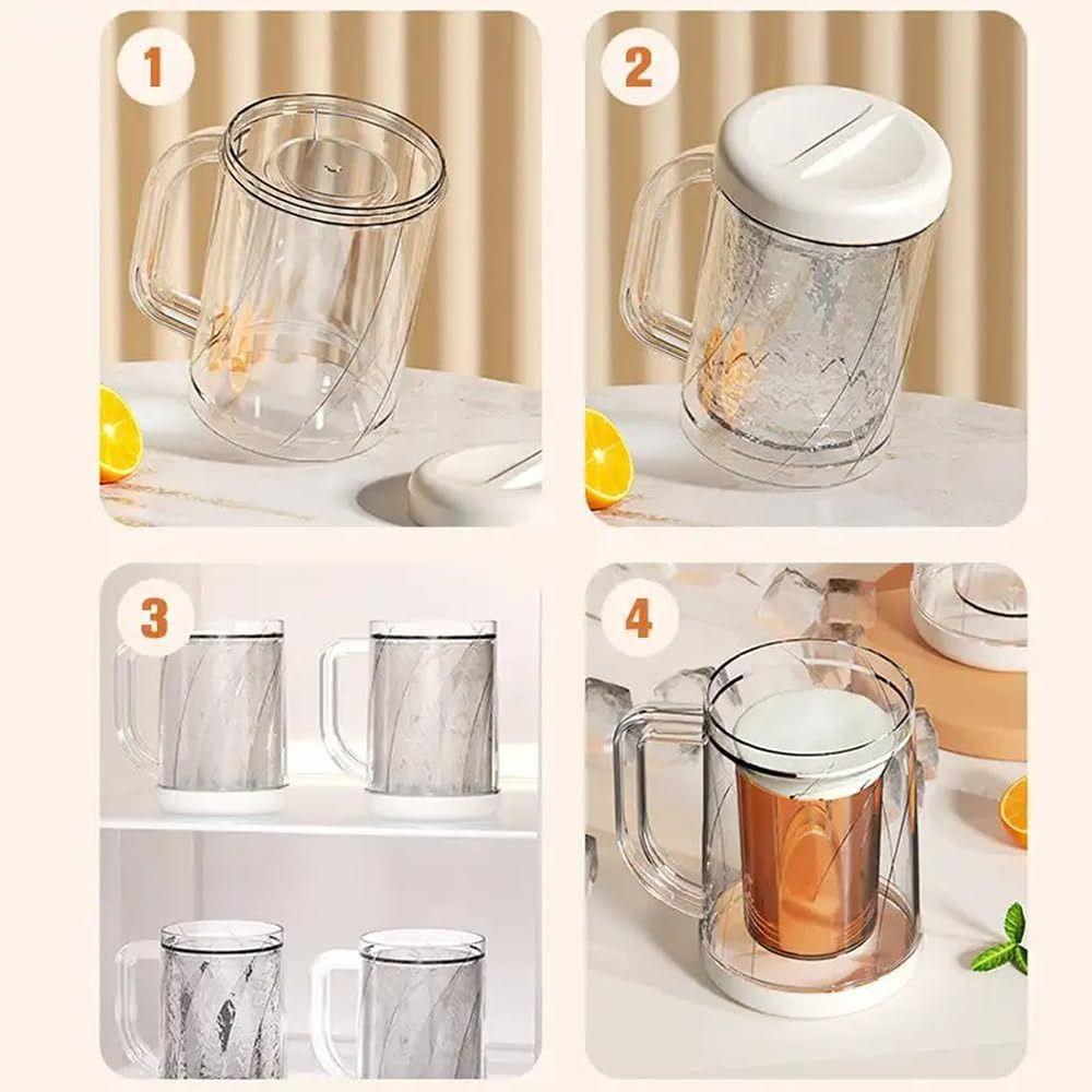 Home with Handle Liquid Refrigerator Frozen Cup Double Layer PET/PP Freezer Beer Mugs 20oz Summer Ice Cold Beer Glass