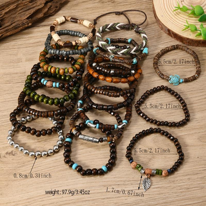 TEMU New 20-piece Set of Coconut Shell Wood Beads Beaded Elastic Line Men's Bracelet Bracelet Bracelet