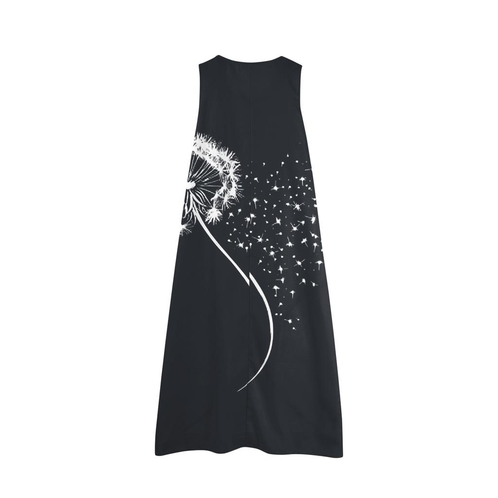 Women's Loose Casual Fashion Square Round Neck Solid Color Dress Beach Skirt Slit Side Sleeveless Cotton And Linen Skirt