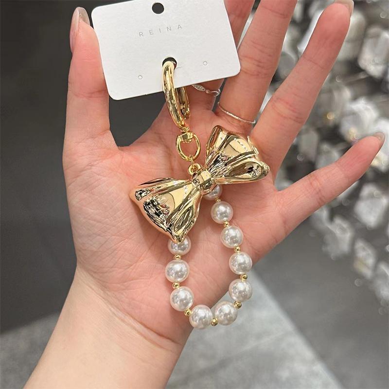 Bowknot Pearl Hoop Keychain Decorations Keyring Ornament Backpack Handbag Charm Pendant Gift For Girls Women