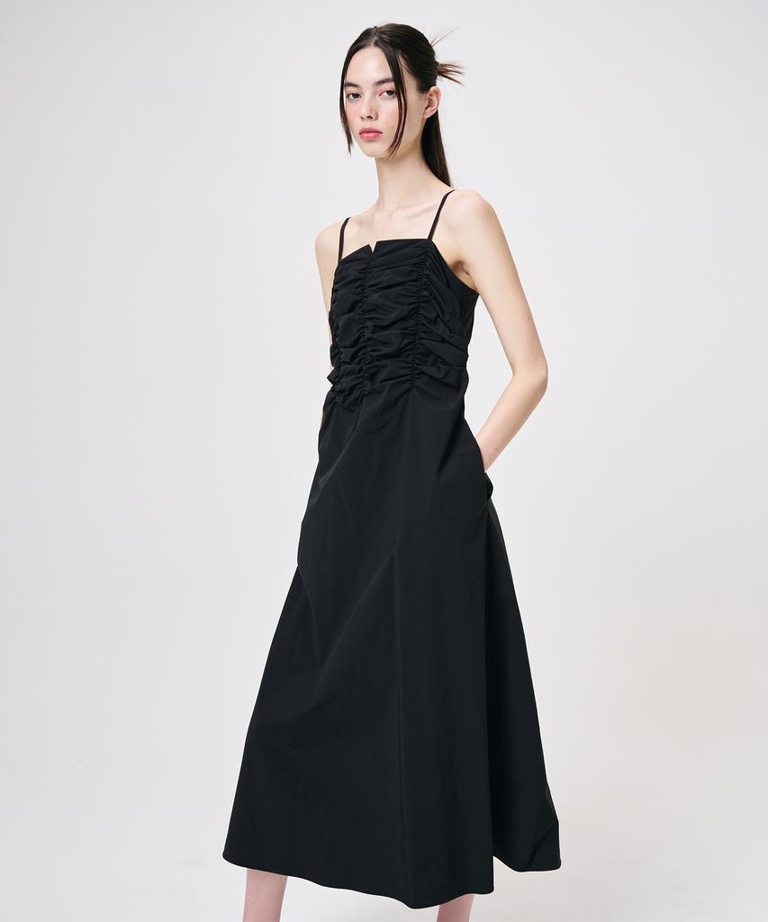 Etmont Slip Heart Neck Shirring Dress, Black
