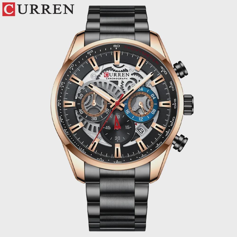 CURREN Men s Watch Quartz Strip Clock Calendar Chronograph Sport Leisure Fashion Watches чёрный