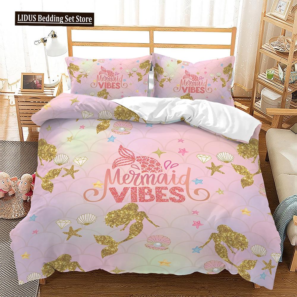 Комплект пододеяльника на тему животных Медуза Русалка Мультяшный узор Кавайный постельный комплект Кинг Твин Фулл Размер Полиэстер Пододеяльник