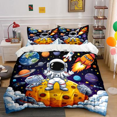 Space-Themed Astronaut Decor Set Soft Comfortable Duvet Cover Bedding Set Included 1*Duvet Cover & 2*Pillowcases, Gift