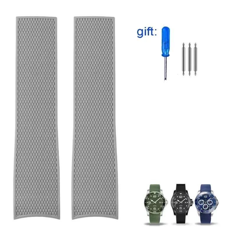 Curved End Rubber Watch Strap for Longines Conquest HydroConquest L3.781 642 742 782 Sports Diving Silicone Blue Watchbands 21mm