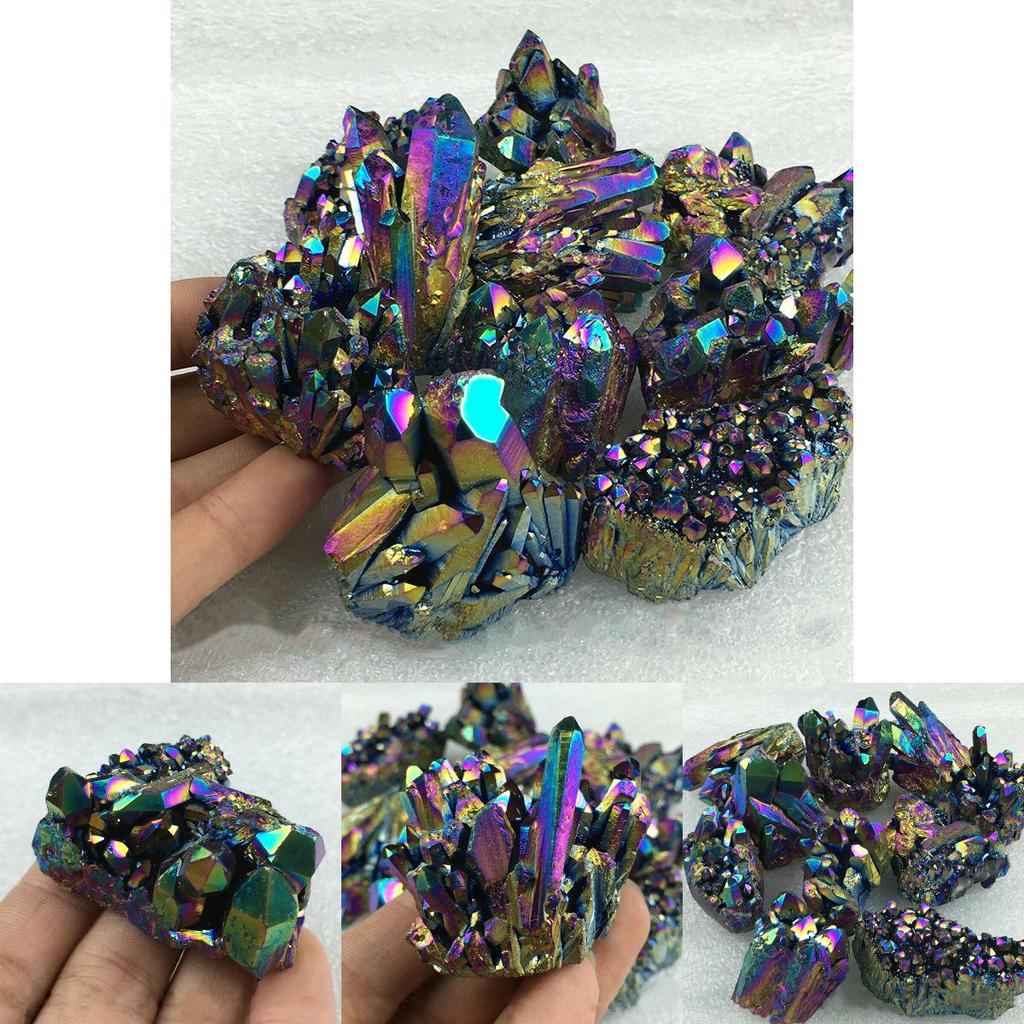 Stunning Natural Quartz Crystal Rainbow Titanium Cluster For Healing And Home Decor