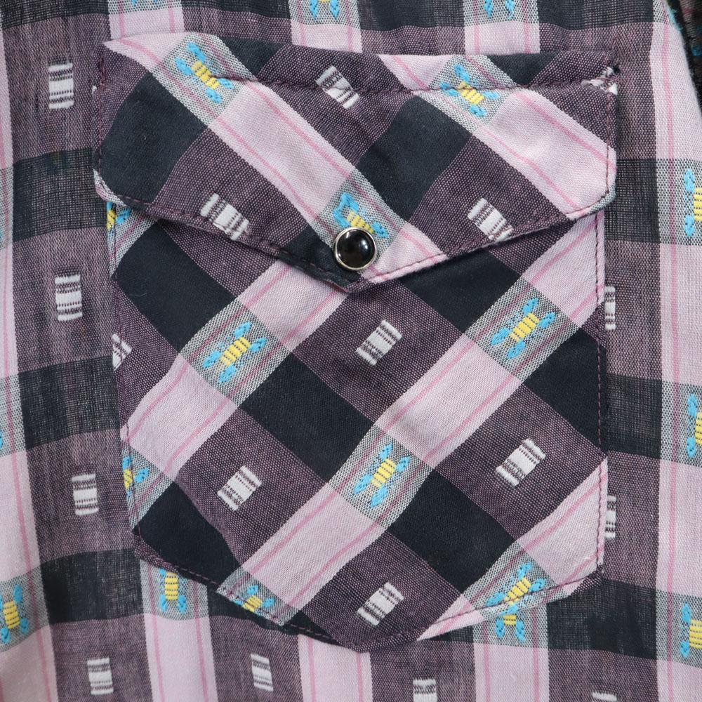 PERMANENT PRESS 70s 80s Made in USA Vintage Check Pattern Long sleeve Western shirt Men's Used