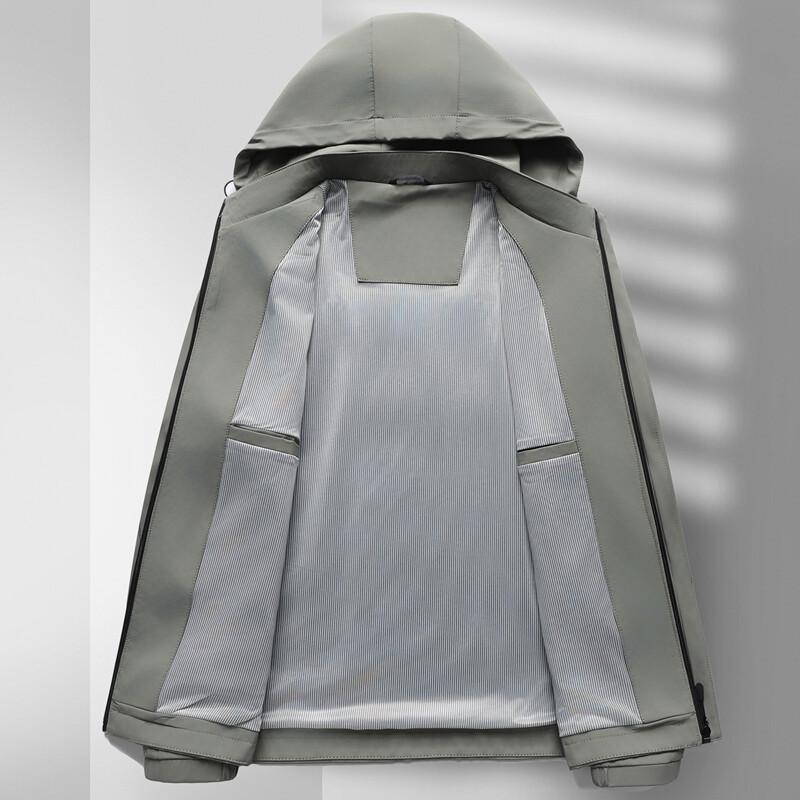 Spring and Autumn Jacket Men's Business Hooded Removable Middle-aged Daddy's Zipper Top Windproof Simple Jacket Men's Clothing