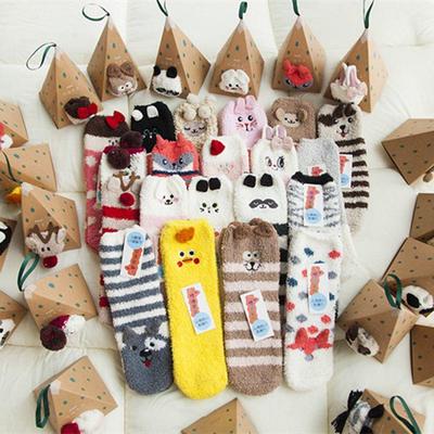 Women Fuzzy Cozy Soft Cute  Hosiery Ankle Towel Winter Warm Floor Thicken Socks Animal Embroidery