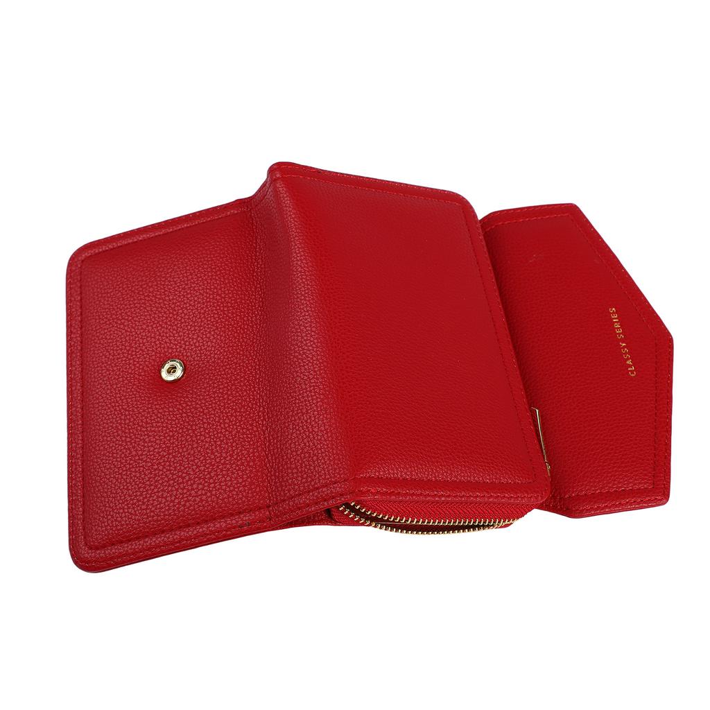 Women Wallet PU Leather Portable Fashionable Exquisite Elegant Card Holder Zipper Coin Purse Red