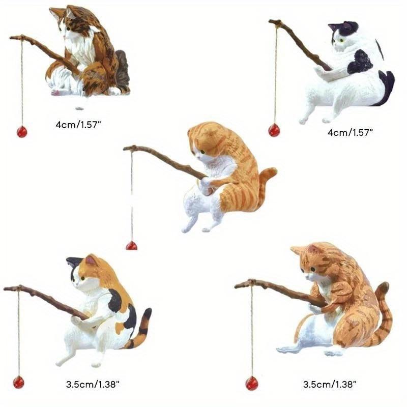 Fishing Cat Ornaments Aquarium Decoration Fish Landscaping Cartoon Cat Statue Mini Resin Figurine Home Decorations