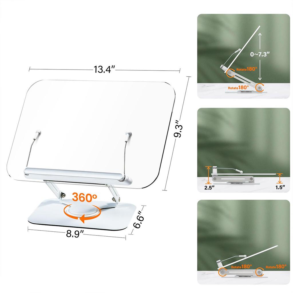Elastic Page Clips Foldable Desktop Riser Stand Multifunctional Rotatable Acrylic Book Stand Adjustable Book Holder