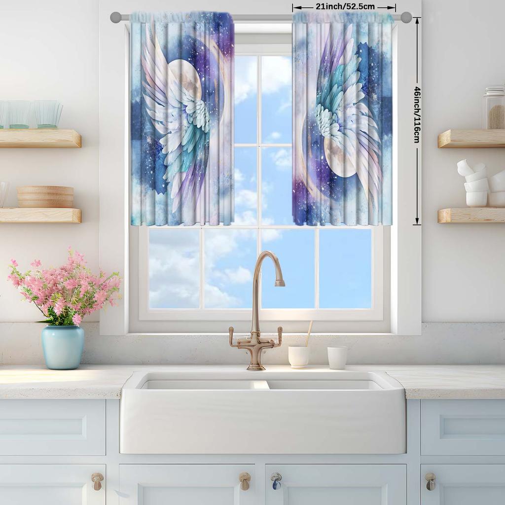 2-Panels The Moon and Dreamy Wings Printed Curtains   Semi Blackout Curtains with Pole Pockets   Suitable for Artistic Home
