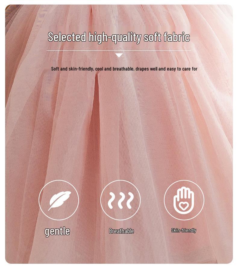 Elegantes Mesh-Prinzessinnenkleid mit Puffärmeln für kleine Mädchen - Party-Moderatorin Klavierkleid mit bauschigem Rock