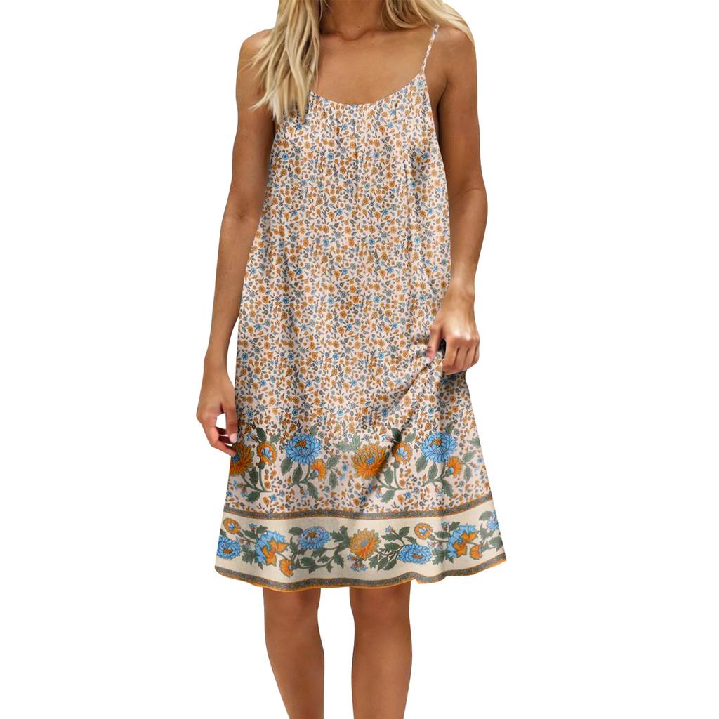 Damen-Rückenfreies Spaghettiträger-Kleid, Ärmelloses Dünn-Träger-Fließendes Strandurlaub-Kurzkleid, Mit Rückenband.