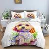 Watercolor Dog Bedding Set Cute Happy Colorful Puppy Duvet Cover Cartoon Bedding Decoration Queen for Women Children Girls Gift
