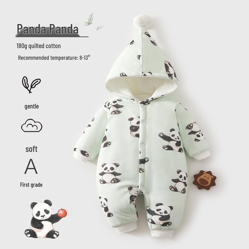 Winter Baby Romper: Thick Hooded Cotton Suit for Newborns, Ideal for Outings & Crawling