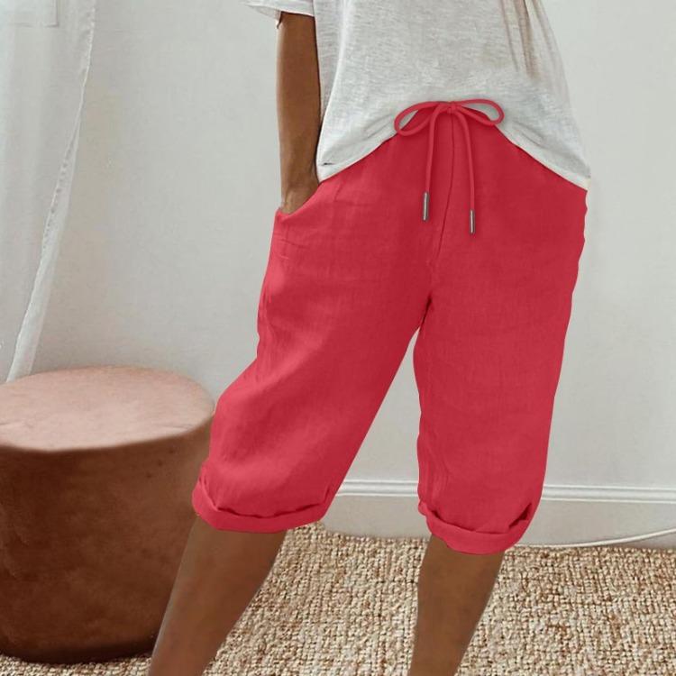 High Waisted Linen Shorts for Women Casual Drawstring Pants with Pockets
