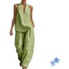 Women’s 2 Piece Summer Set Sleeveless V Neck Top and Wide Leg Pants XL Green