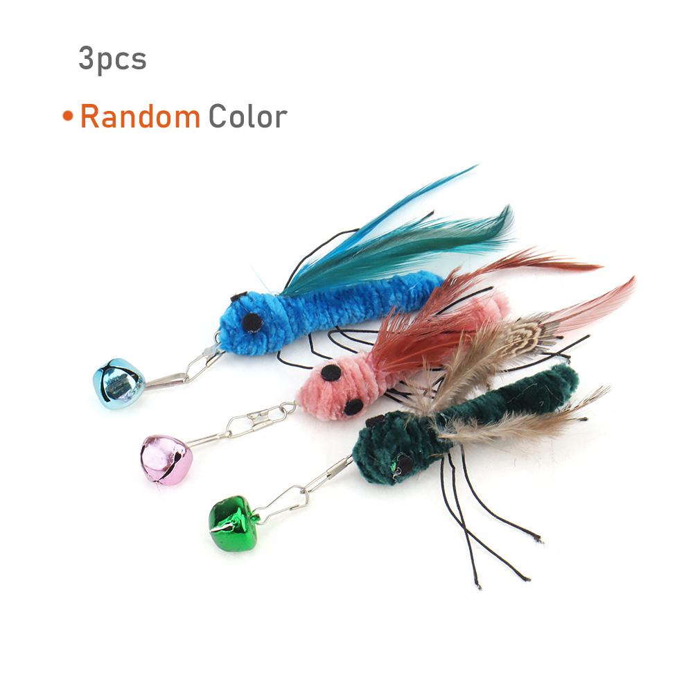 3pcs Plush Artificial Insect Cat Toy Accessories Replacement Head Cat Funny Teaser Stick Interactive Wand Feather Bug Pet Toy