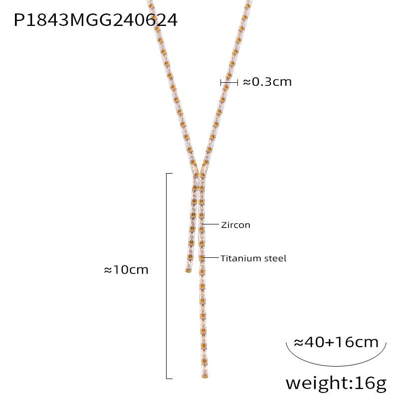 Korean Luxury Titanium Steel Necklace with Colorful Rectangular Zircon Gems, 2024 Edition