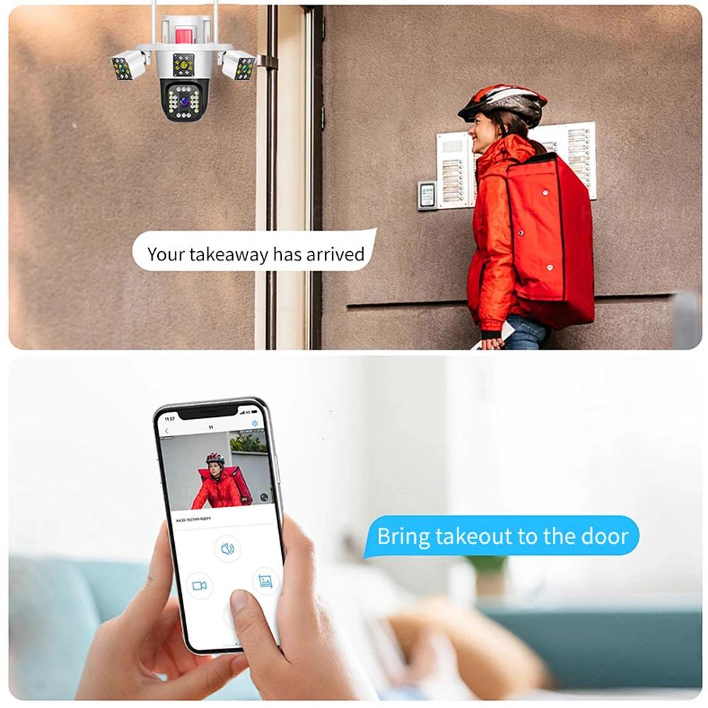 IPC360 HOME 6K 12MP 3 Lens 3 Ekran Wifi PTZ Kamera Renkli Gece Görüşü Hareket Algılama İki Yönlü Ses IP66 Gözetim Kameraları