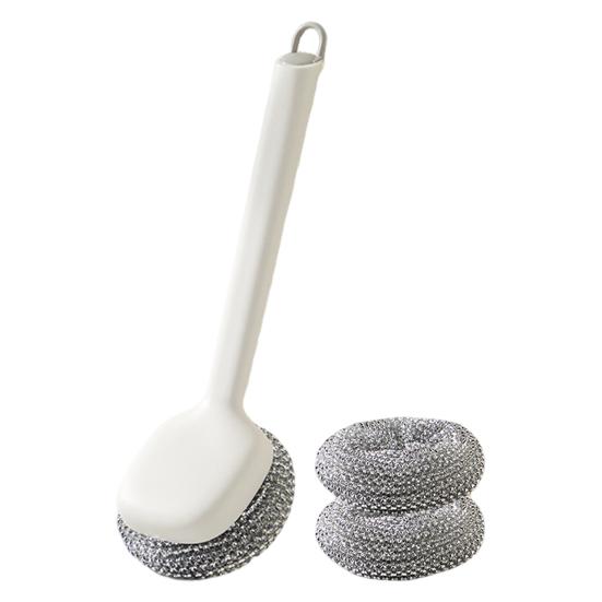 Kitchen Pot Cleaning Brush with 3 Detachable Brush Head 360 Degree Cleaning Long Handle Wire