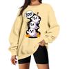 Women's Long Sleeve Neck Sweatshirt Loose Fit Casual Pullover Top with Small Halloween Print