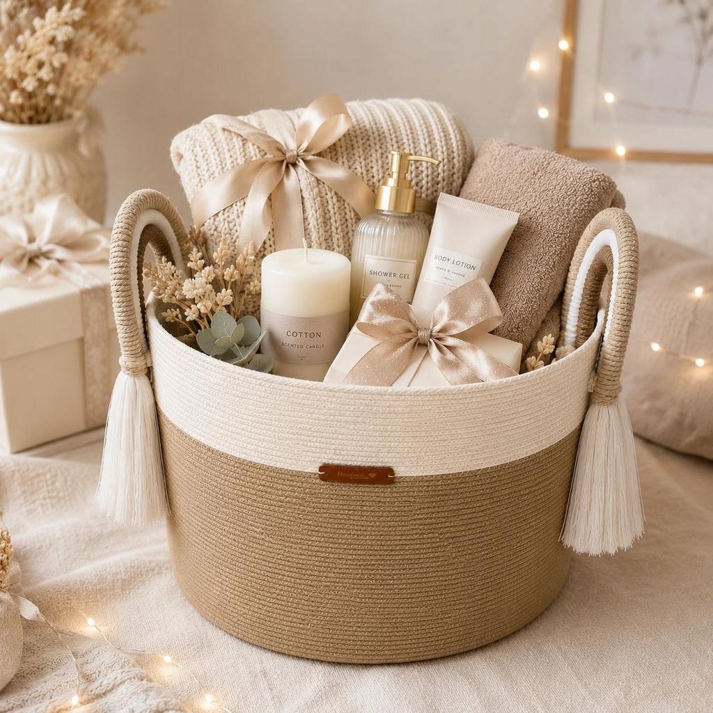 LAUNDRY BASKET 35*28cm TOY BASKET GIFT BASKET ECRU/BEIGE