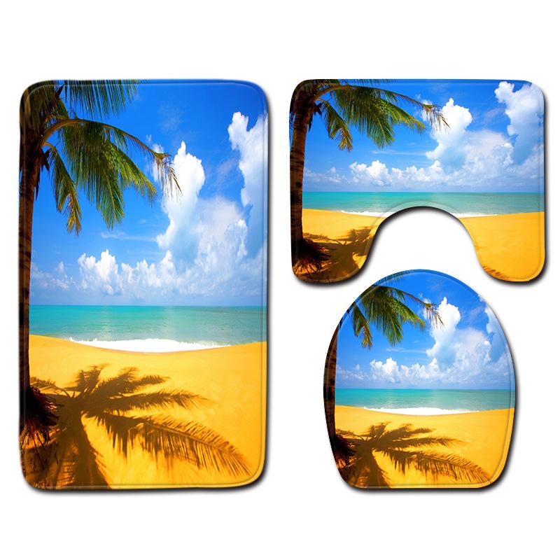 Beach Coconut Ocean View Printed Toilet Carpet Bathroom Decorative Absorbent Floor Mat