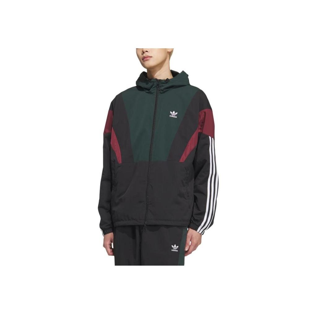 Adidas Originals Windbreaker Block Loose Fit Comfortable Striped Sports Long Sleeve Jacket Men Jackets Dark-Green Black KC3125