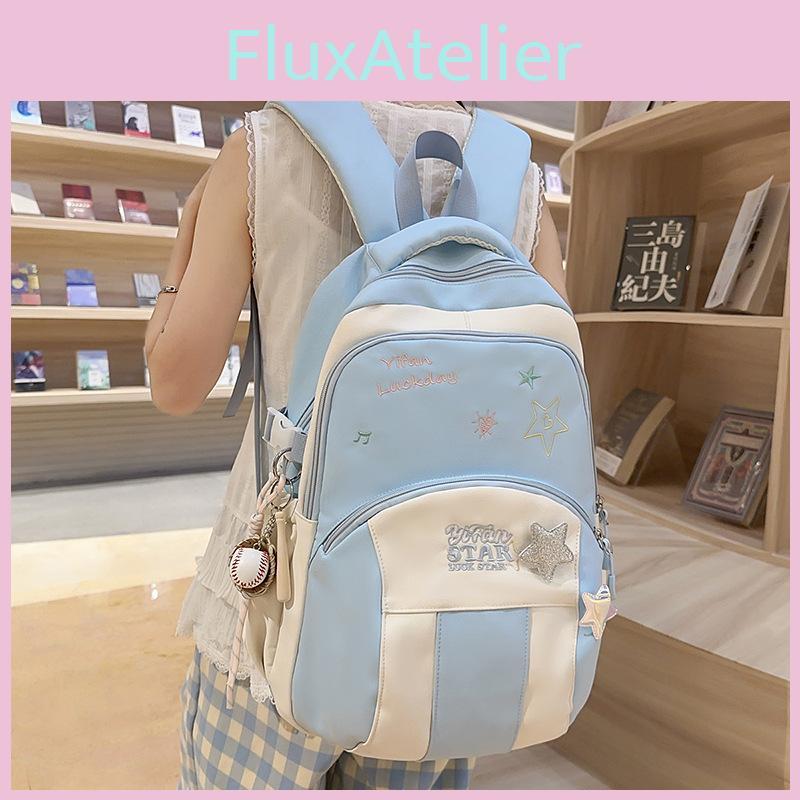 Letters Blocked Color Star Embroidery Pattern Student Backpack With Pendant