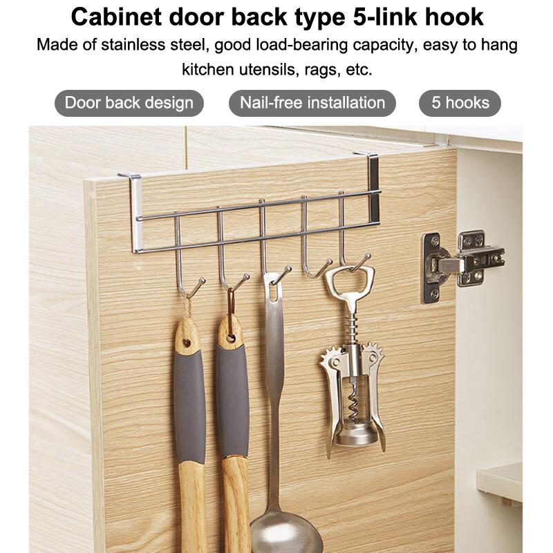 No Drill Over Door Hooks 5 Hooks Heavy Duty Organizer Space-Saving Wall Hanger For Coat Key Towel In Closet Bedroom Hallway