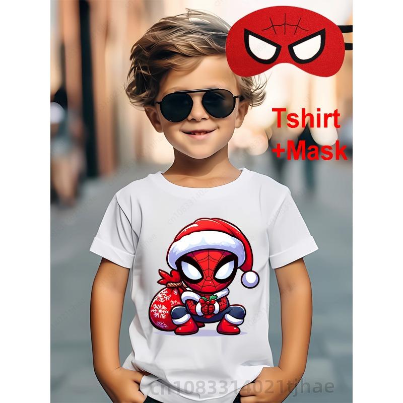 Merry Christmas Disney Marvel Spiderman Boy Tshirts for Kids Superhero Cosplay and Masks T Shirts Baby T-Shirt Children Tops