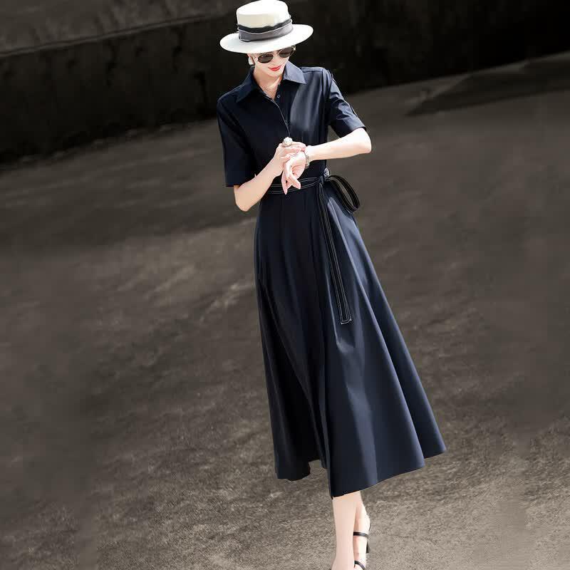 Lancer 2026 Summer Elegant Tencel Shirt Dress with Belt